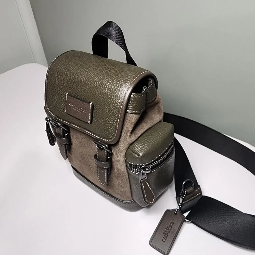 NWT Coach CCE79 Sprint Sling Pack Suede Small Messenger Bag Uniform Green